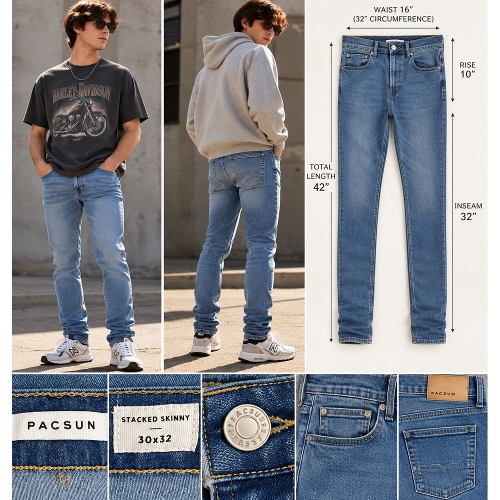PacSun Stacked Skinny Jeans Mens 30x32 Blue Stretch Denim Y2K Streetwear
